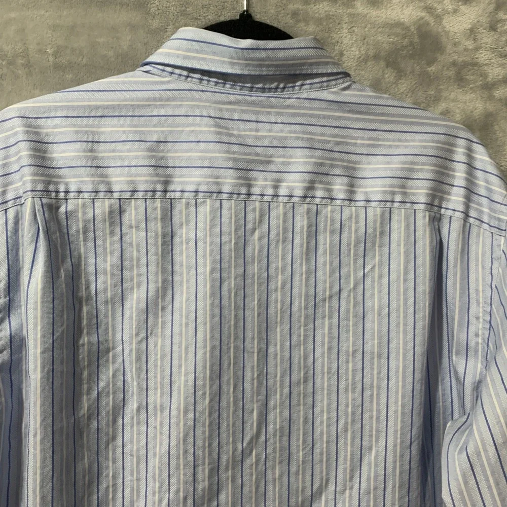 Banana Republic Mens Slim Fit Dress Shirt‎ 16-16.5 L Blue Stripe French Cuffs